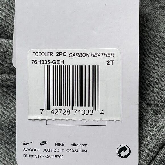 Nike Sportswear Club Fleece Hoodie & Joggers 2 Pc Set Boys Gray Just Do It Sz 2T - Picture 9 of 9